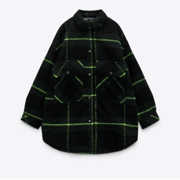 🌲 ZARA GREEN PLAID OVERSIZED WOOL BLEND WINTER JACKET! - Picture 15 of 16